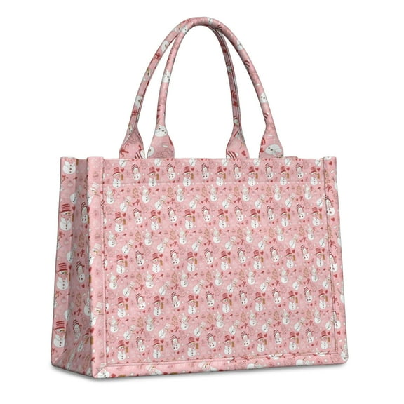 Large Capacity Tote Bag,Pink Christmas Snowman Pattern Handbag Fashion Luxury Tote Bag,15.7"x13"x 5.1" Inches,Laptop Compatible
