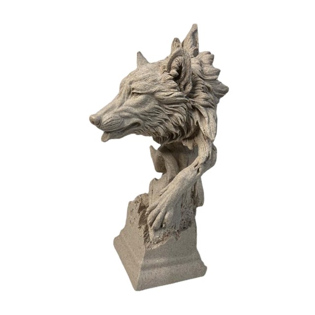 Escultura de Cabeza de Lobo Macarena Adorno de Mesa Gris