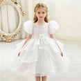 thumbnail image 5 of Toddler Girls 0-5Y Cute Puff Sleeve A-Line Princess Dress, Layered Tulle Flower Girl Ball Gown for Wedding, Evening Party White 2 Years, 5 of 7