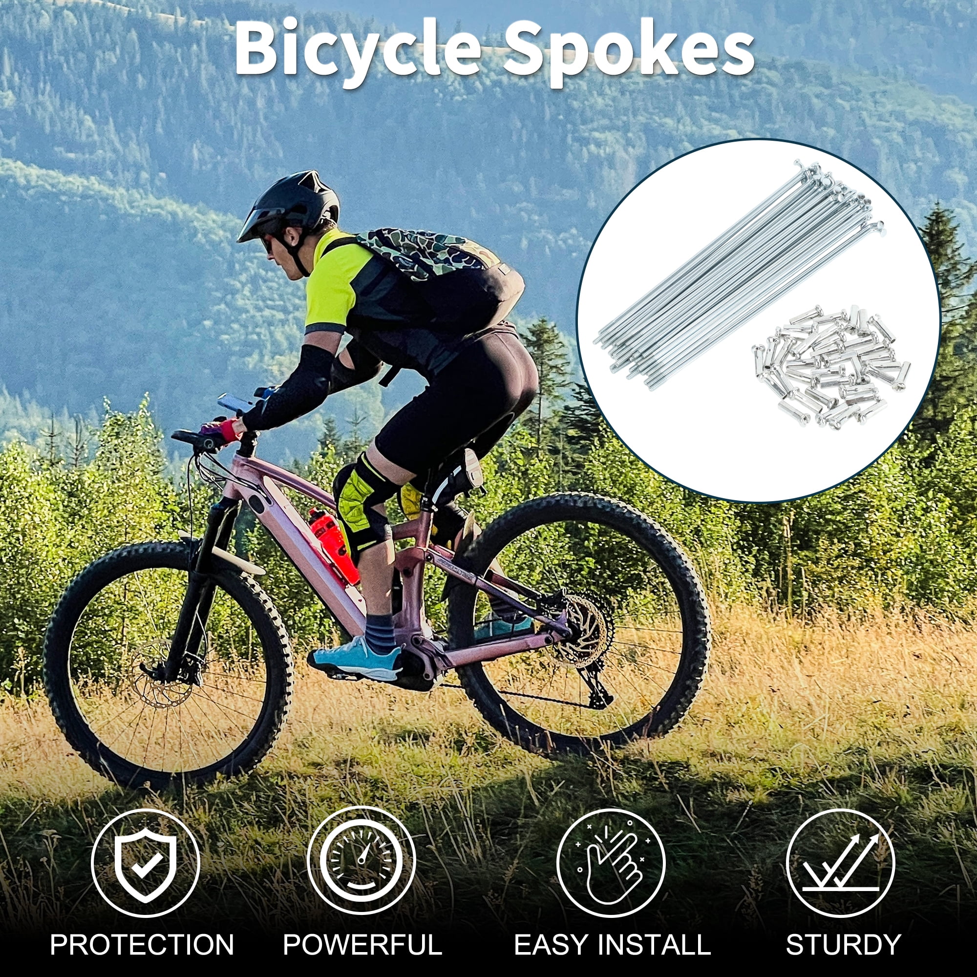 Unique Bargains 36Pcs 14G Carbon Steel Galvanized Bicycle Spokes with Nipples Silver 4.92"