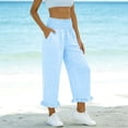 thumbnail image 4 of Women's Yoga Pants New Summer Plaid Pants for Women Fashion High Waist Lace Bottoms Design Pants Wide Leg Casual Trousers with Pockets, 4 of 6