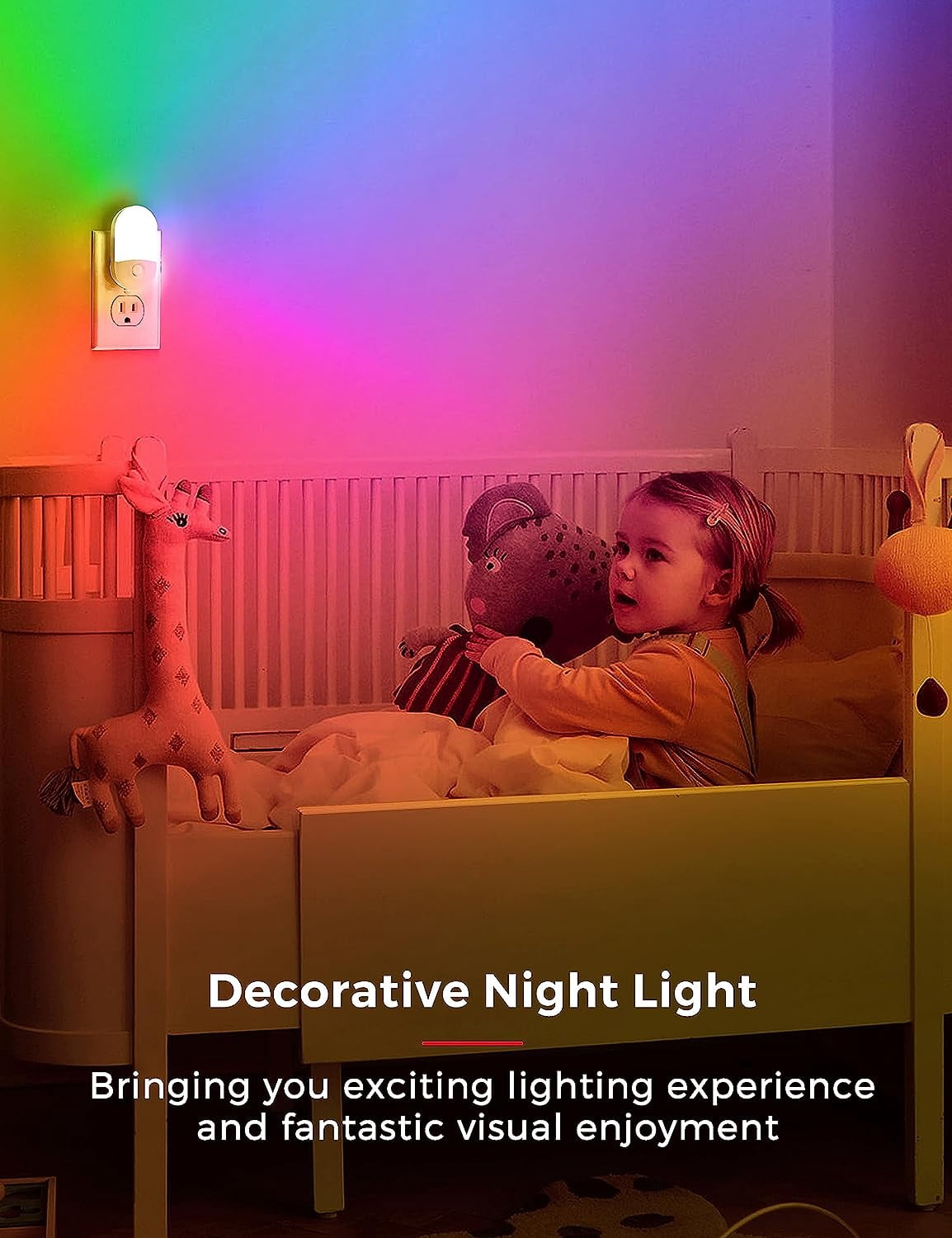 Night Light for Kids [2 Pack], 8-Color Changing Night Lights Plug into Wall, RGB LED Nightlights, Nightlight with Light Sensor, Cute Night Light for Bathroom Decor, Children Room,Gift
