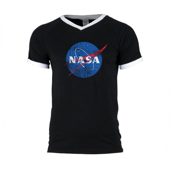 NASA Distressed Logo Mens Soccer Jersey V-Neck T-Shirt