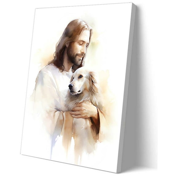Jesus Wall Art with Dog Poster for Dog Lovers Poster Printing Pictures for Living Room Modern Paintings Artwork Kitchen Canvas Decor