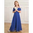thumbnail image 2 of Yanarno Robe de Fête en Chiffon Épaules Dénudées pour Filles avec Applique Fleur 3D Robe Froncée Ligne A pour Anniversaire Bleu 8, 2 of 7
