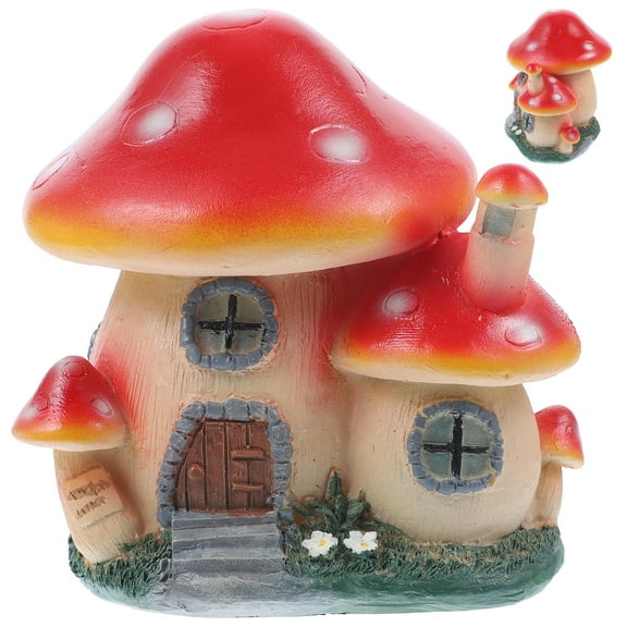 WHAMVOX Red Resin Mushroom House Figurine for Decor Delicate Cartoon Style Small Container 1 Piece