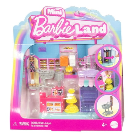 Barbie Mini BarbieLand Collectible Supermarket Playset with 1.5-inch Barbie Doll, Interactive Play Areas for Storytelling Fun