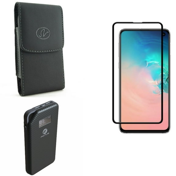 Galaxy S10e Power Bank w Screen Protector w Case Belt Clip - 10000mAh Charger Portable, Tempered Glass 5D Curved Edge, Leather Holster Cover for Samsung Galaxy S10e Phone