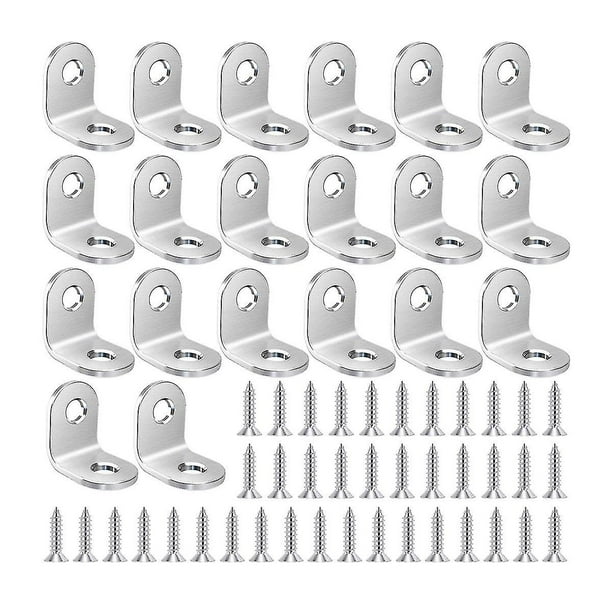 20 Uds. Soportes de esquina de acero inoxidable, juntas de 90 grados, soporte de ángulo recto, sujetadores de soportes de esquina en forma de L para muebles de madera