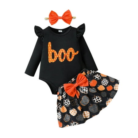 

EHQJNJ Baby Girls Long Sleeve Cartoon Prints Romper Bodysuits Skirts Outfits Baby Girl Outfits Sleepers Pumpkin