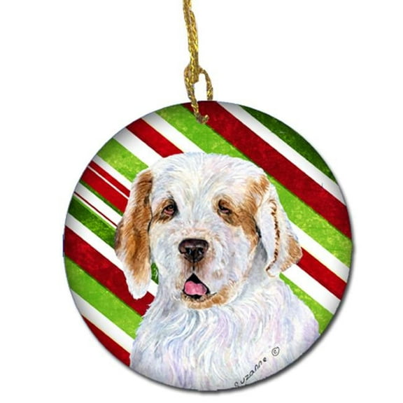 Clumber Spaniel Candy Cane Holiday Christmas Ceramic Ornament