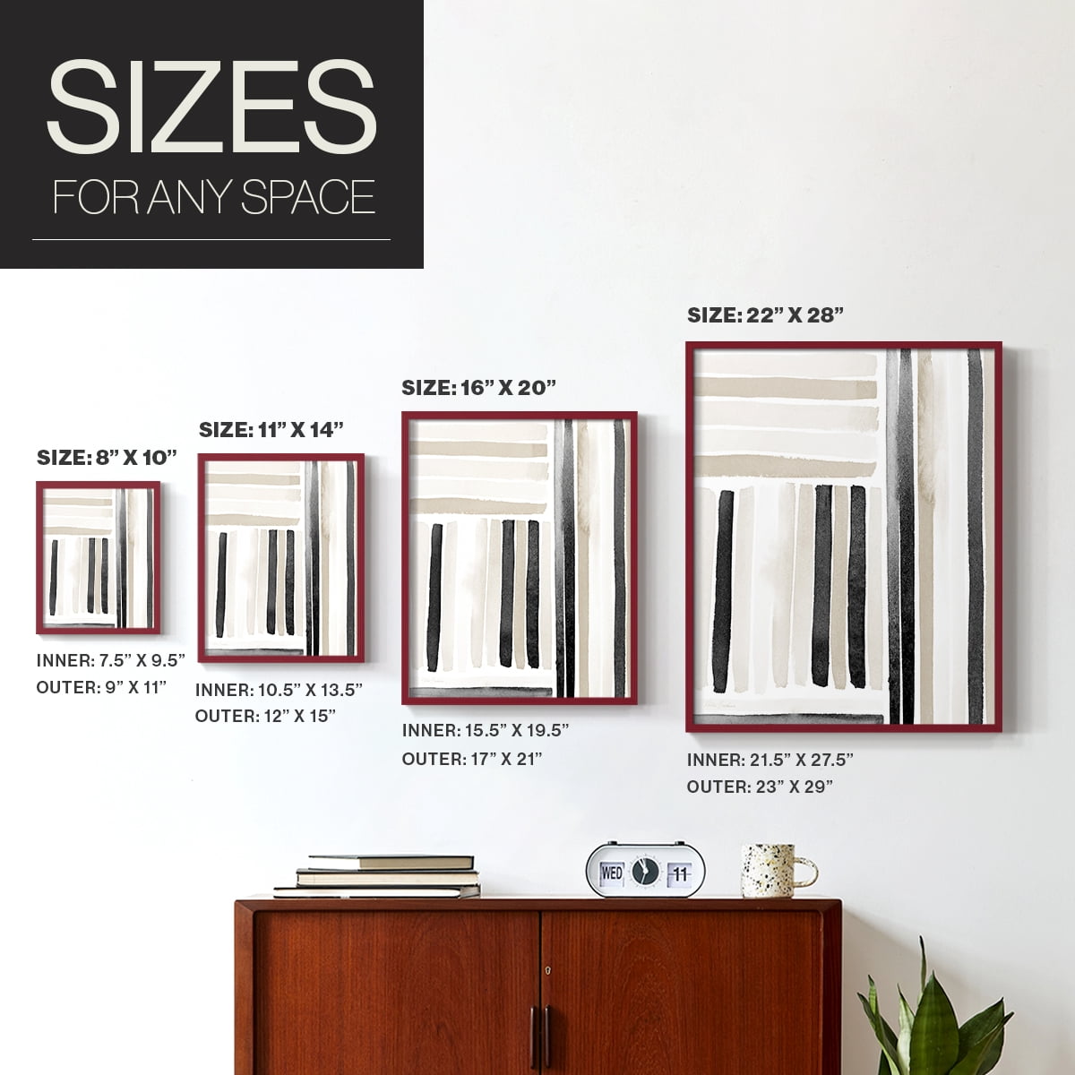 Neutral Lines I in Red Solid Wood 8 x 10 Framed Print