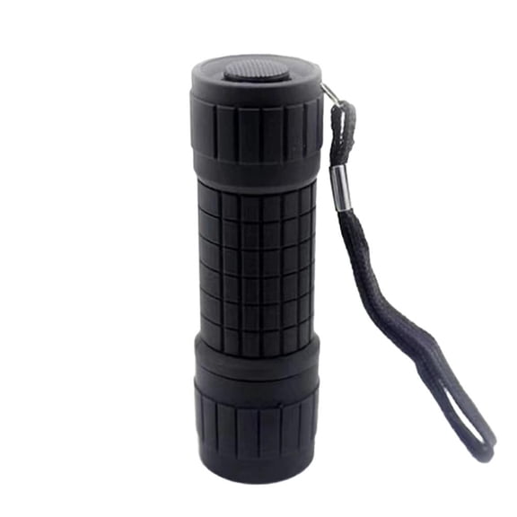 Mini LED Flashlight, Black Painted Plastic Pocket Torch with 9 White Bulbs, Battery Operated, Portable for Emergency, Camping, Outdoors