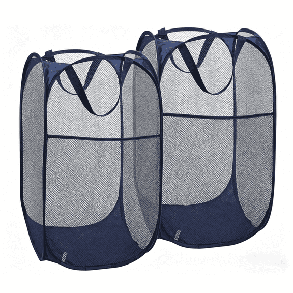 Mesh Laundry Baskets 2-Pack, Pop-Up Collapsible Laundry Hampers with Handles, Portable Foldable Mesh Laundry Bags for Home, Dorm, Travel