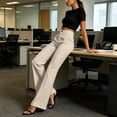 thumbnail image 5 of Cmfcve Flare Dress Pants for Women Stretchy High Waisted Business Work Trousers Button Fly Casual Trousers with Pockets, 5 of 7