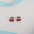 thumbnail image 2 of Women's Cherry Stud Earrings - Ultra Light - Lead and Nickle Free - Enamel & Crystals - Cherries De Red Fruit Charm Piercing Jewelry Gold -, 2 of 4