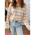 thumbnail image 4 of Womens Striped Ribbed Edge Sweater Long Sleeve Crewneck Drop Shoulder Fall Sweaters Top  XL, 4 of 6