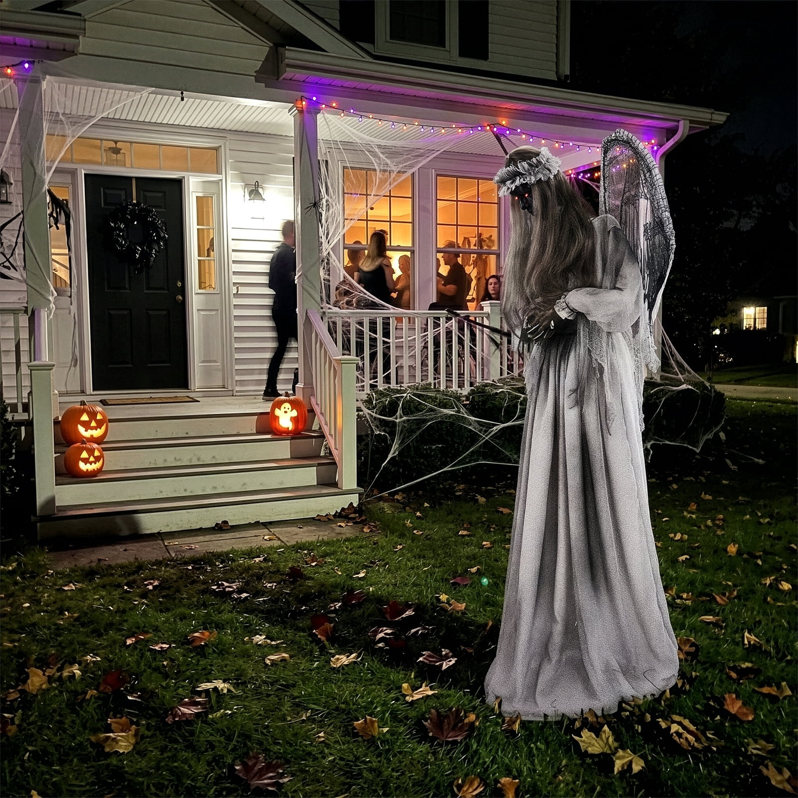 Astoutdoor 5.7 ft Halloween Weeping Angel Animatronic Decoration with Red Light-Up Eyes, Sound-Activated Motion, and Screaming Sound Effects, Battery Operated