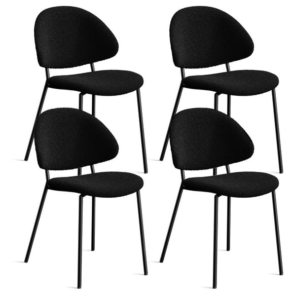 Nmkwnr Pack of 4 Boucle Dining Chair with Metal Legs, Upholstered Side Chair for Dining Room, Kitchen, Black
