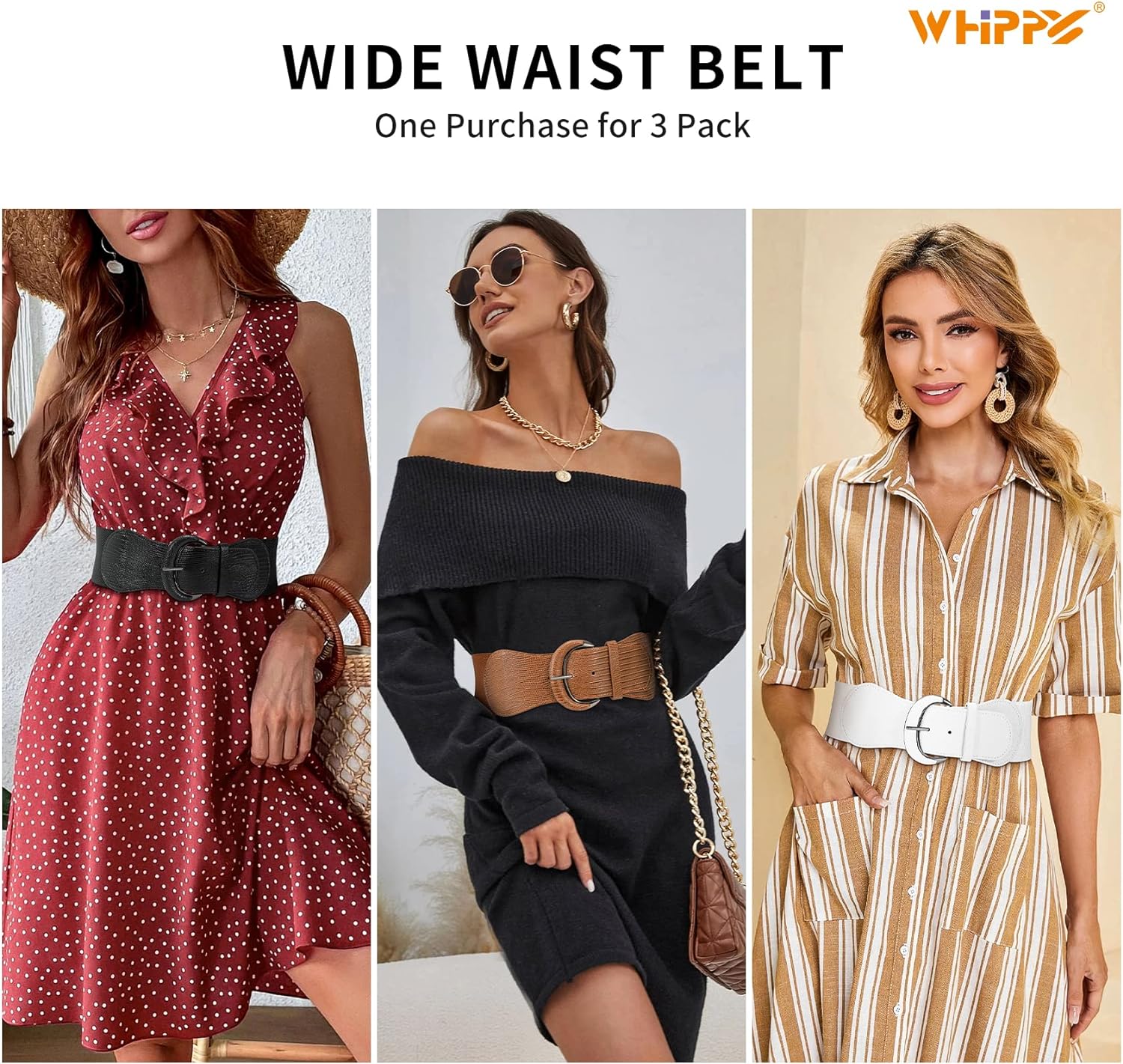 3 Pack 4 Pack Women Wide Elastic Waist Belt Vintage Stretchy 