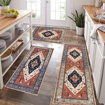 TURJGKSG 3PCS Boho Non Slip Kitchen Rugs Washable Farmhouse Kitchen Floor Mats Thick Long Kitchen Throw Area Rug Carpet Runner for Hallway Entryway Laundry Bathroom