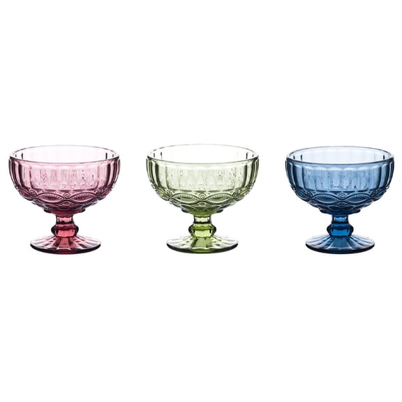 PBPBOX Assorted Color Creative Glass Dessert Bowl Set for Kitchen Use 3pcs with Elegant Flower Pattern