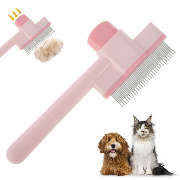 Unique Bargains Cat Comb Pet Hair Removal Brush with Release Button Flea Comb for Pets Self-Cleaning Grooming Brush for Massaging and Removing Shedding Hair Pink