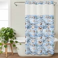 thumbnail image 3 of Summer Marine Creature No Hook Shower Curtain with Snap in Liner, Waterproof Fabric Shower Curtains, Ocean Starfish Coral Conch Blue Stripe Shower Curtain Set Top See Through for Bathroom 54"x78", 3 of 8