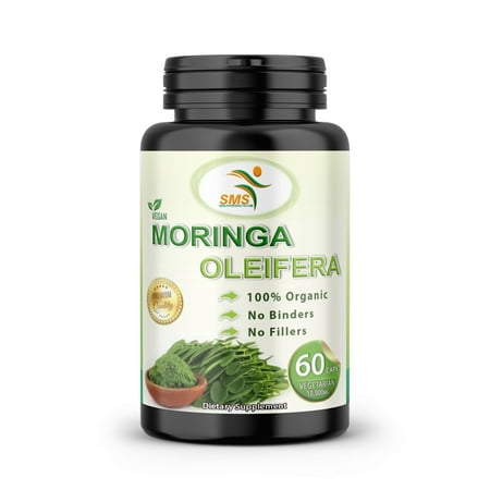 Moringa Capsules Equiv to 10,000 mg Powder - Immune Support Green Superfood Moringa Oleifera Pills Rich Antioxidant Properties Vegan Friendly Anti Aging Support - 60 Veggie Capsules by SMS