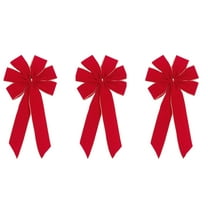 Red Velvet Outdoor Christmas Bows by Independence Bunting. 3-Pack! 6 Loop Gold Purl Edge Xmas Holiday Bows Home Decor - 9" Bow with 11" Tail. Free Shipping Available!