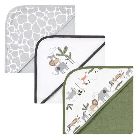 Hudson Baby Unisex Cotton Rich Hooded Towels, Safari Life, One Size