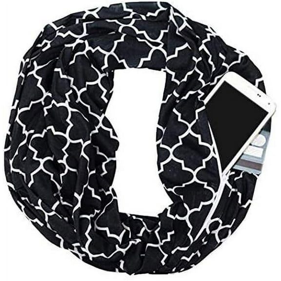 Pocket Scarf Infinity Scarf with Hidden Zipper Pocket Travel Scarf Printing for Women and Men