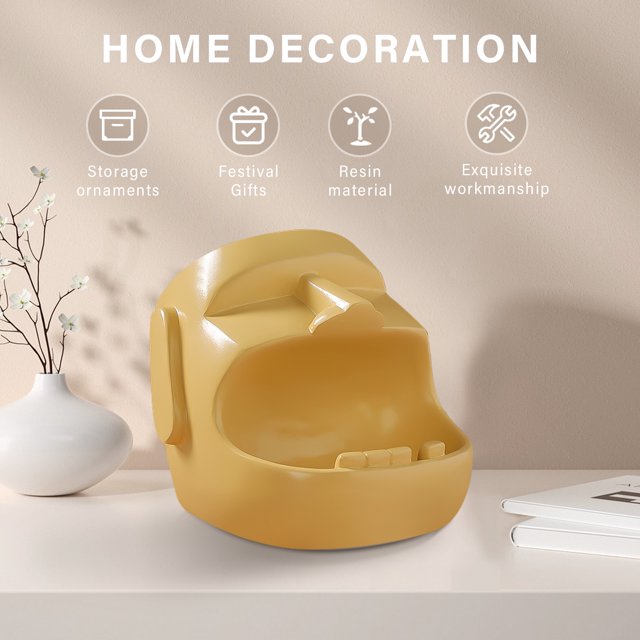 Decoración De Escritorio Estante de almacenamiento de resina, soporte de escultura de estatua de piedra Retro para oficina en casa (amarillo)
