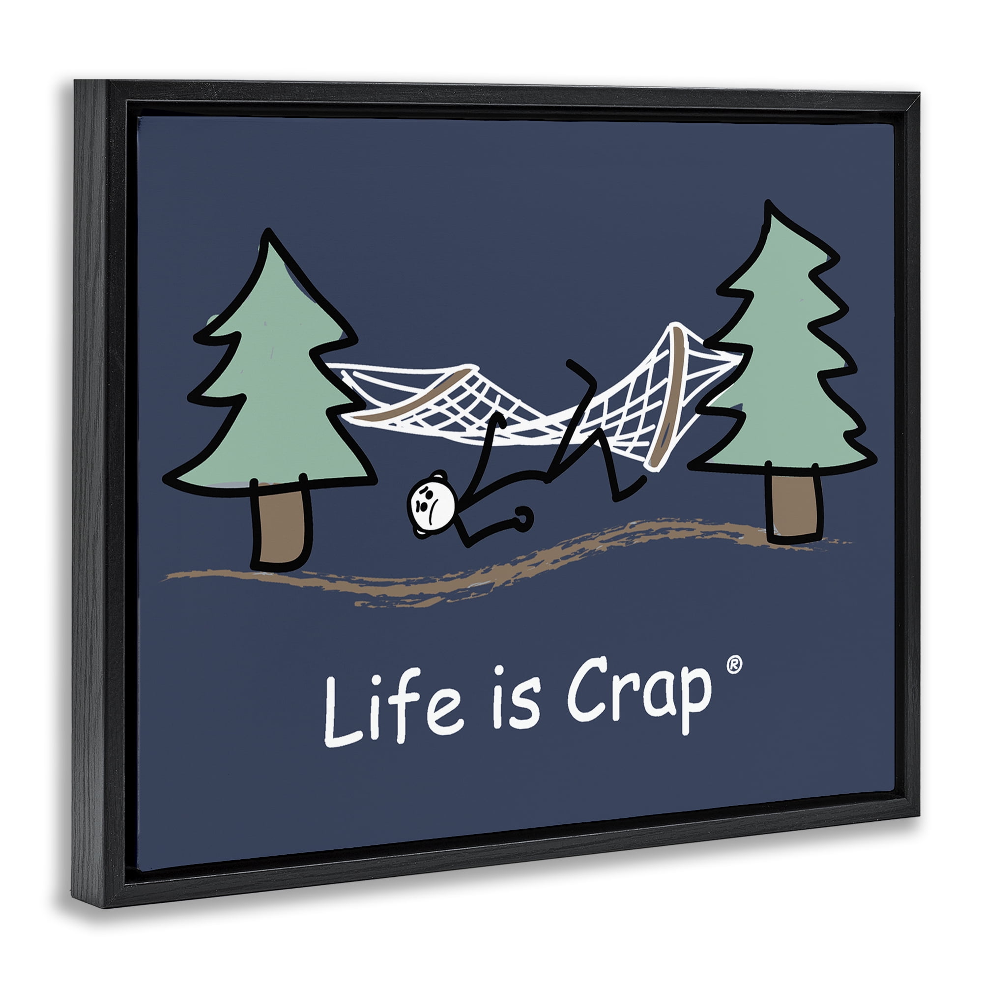 Stupell Industries Life Is Crap Hammock Novelty & Humor Painting Black Floater Framed Canvas Art Print Wall Art, 31 x 25