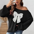 thumbnail image 6 of Sweater For Women Fall Bow Embroidery Long Sleeve Crewneck Chunky Knitted Cozy Sweaters Black, 6 of 6