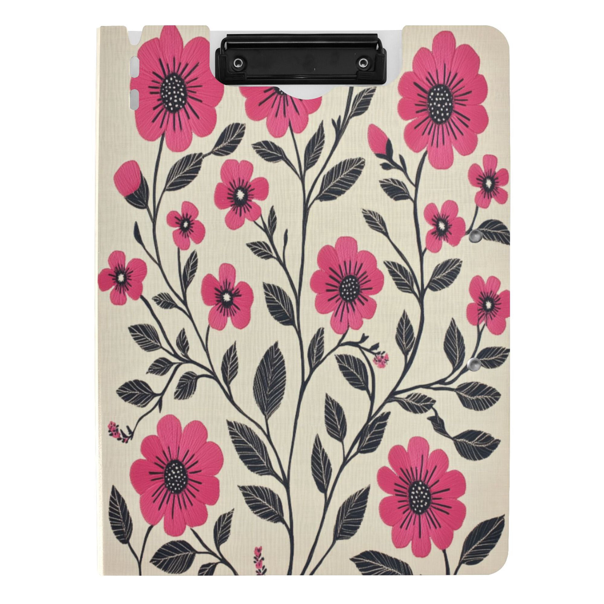 FORMRS A4 Clipboard Folder with Pen Holder Horizontal Foldable School Office Binder, Pink Flowers