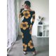 thumbnail image 4 of Vestidos Largos Ajustados con Frunces, de Larga y Estampado Floral para Mujer, para Fiesta, Club y Otoño/. Flores Amarillas XL, 4 of 7