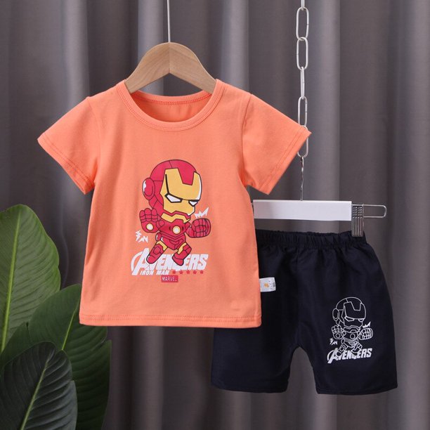 Spiderman Iron Man Baby Boys Ropa Traje de manga corta Camisetas Pantalones cortos Pantalones Superhéroe Capitán América Verano Ropa para niños Sets120 (4T) Gao Jinjia LED
