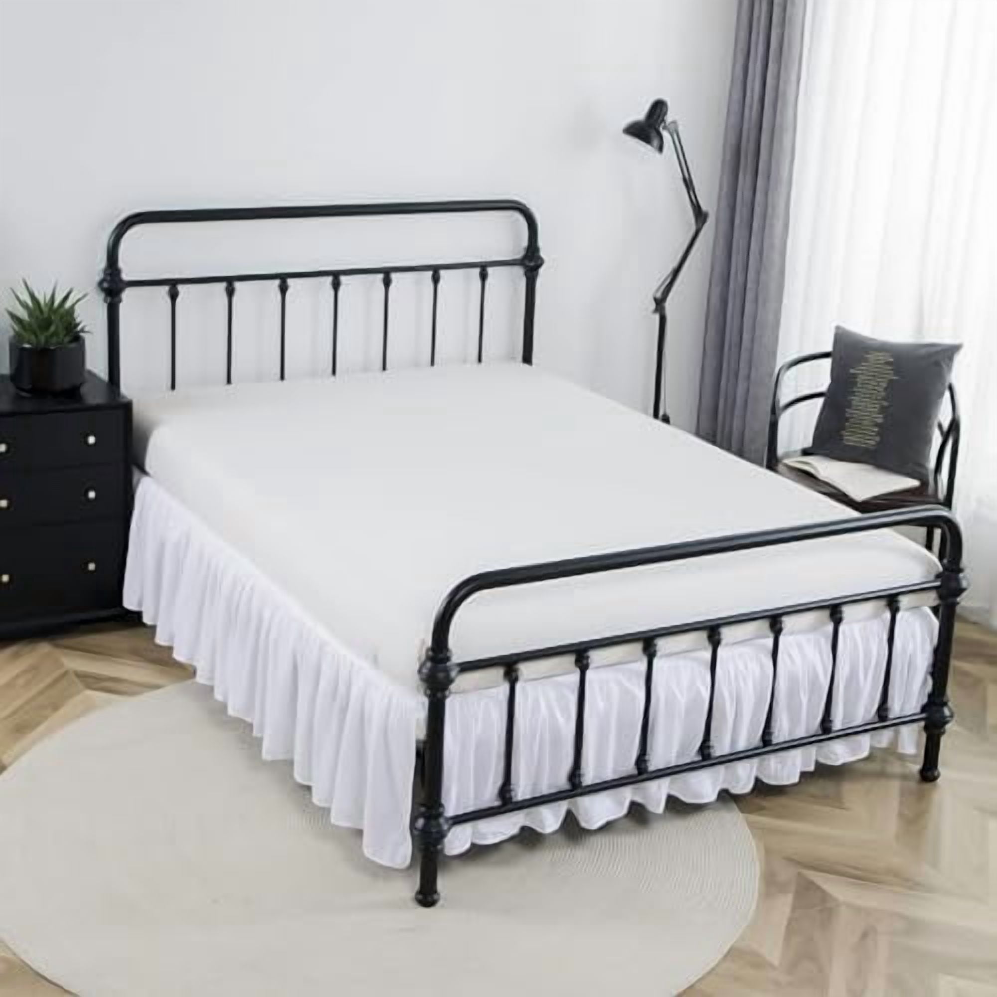 Bed Skirt King Size Ruffled Bed Skirts with Split Corners,16 Inch Drop Dust Ruffle Bed Skirt with Platform, White, King - 16" Drop
