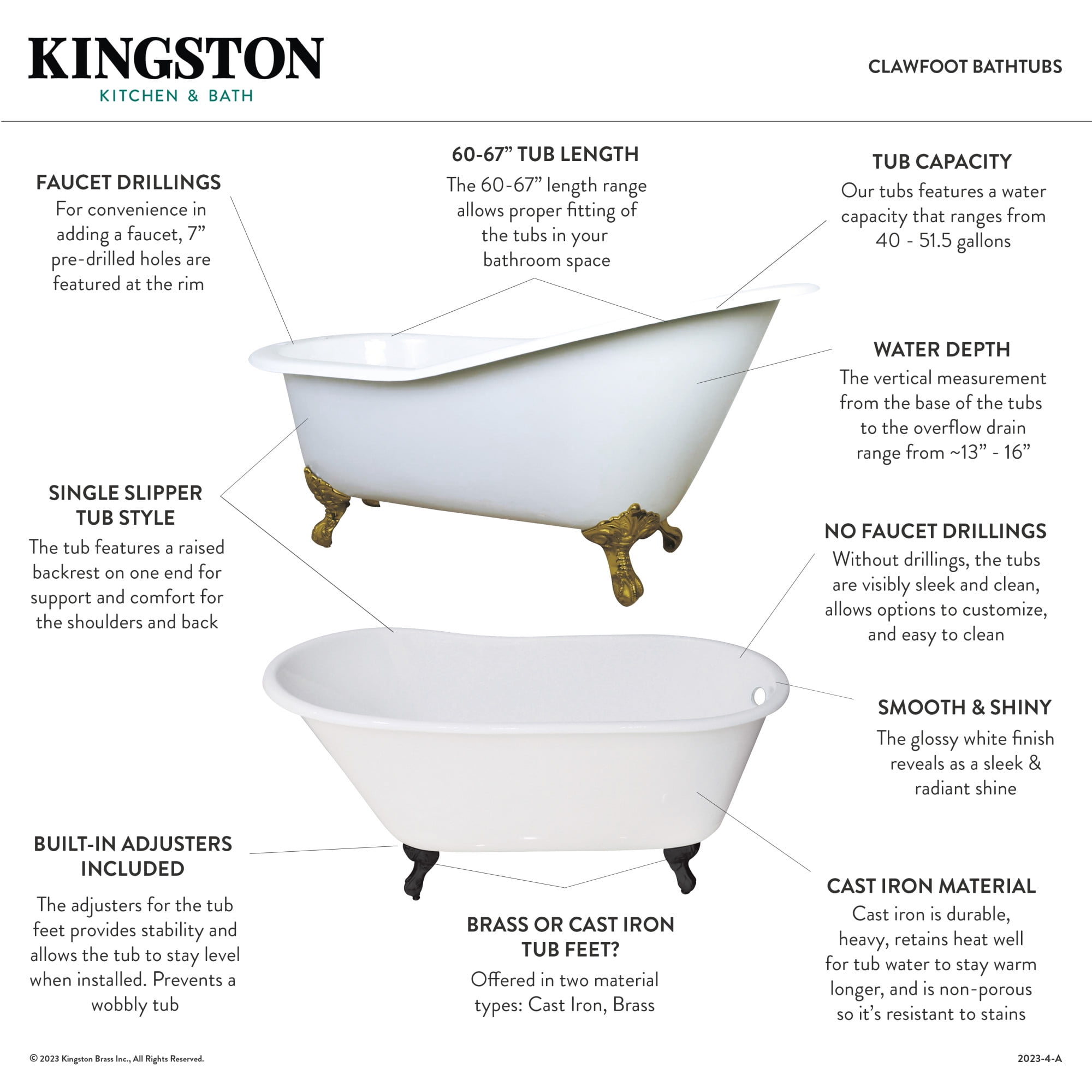 Aqua Eden VCTND673122ZB0 67-Inch Cast Iron Oval Single Slipper Clawfoot Tub (No Faucet Drillings) in White/Matte Black