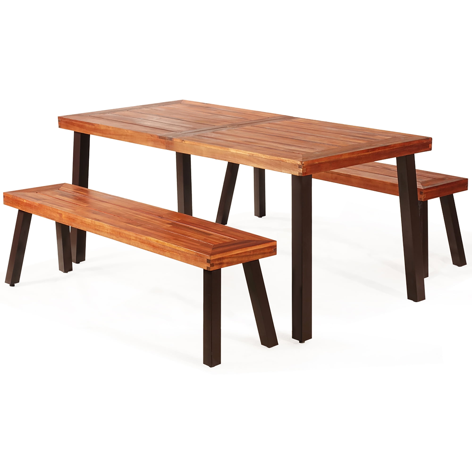 Costway Acacia Wooden Patio Dining Set with Separate Benches