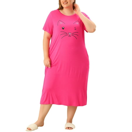 

Unique Bargains Women s Plus Nightgown Short Sleeve Cat Print Nightshirt
