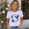 thumbnail image 2 of Hummingbird Floral Graphic Women’s T-Shirt Purple Flower Bird Nature Casual Tee, 2 of 7