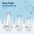 thumbnail image 3 of FOUR E's Scientific 9Pcs Lab Glassware Set, Includes Glass Measuring Beaker 50/100/250 ml, Glass Flask 50/100/250 ml, Graduated Cylinder 10/50/100ml, for Laboratory, 3 of 7