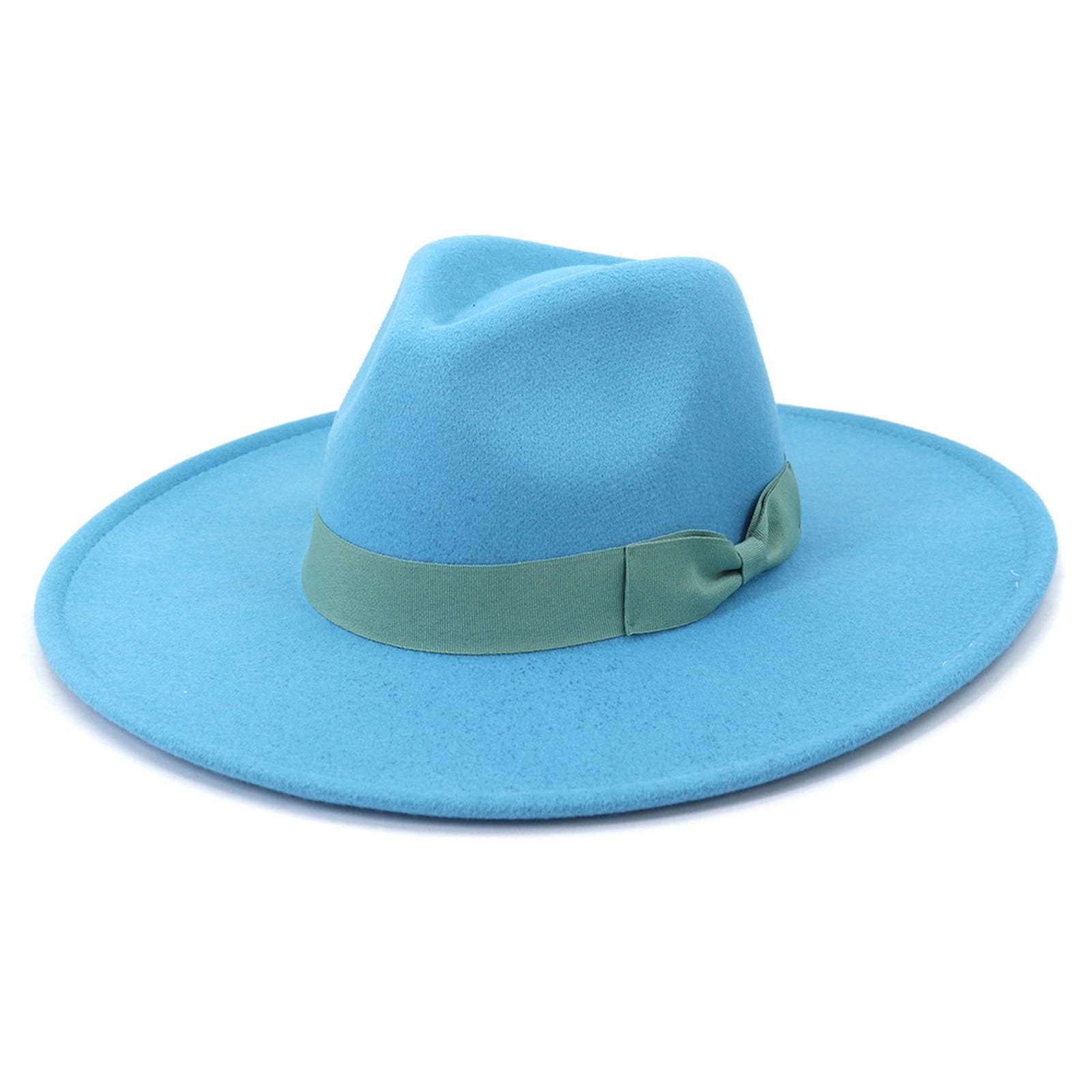 STEADY Unisex Fashion Wide Wool Belt Flat Top Fedora Hat Party Church