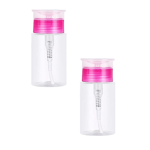 Pack of 2 Nail Polish Remover Pump Empty Dispenser Bottle for Alcohol, Nail Polish and Makeup Remover, 200ml, Hotpink Top Cap