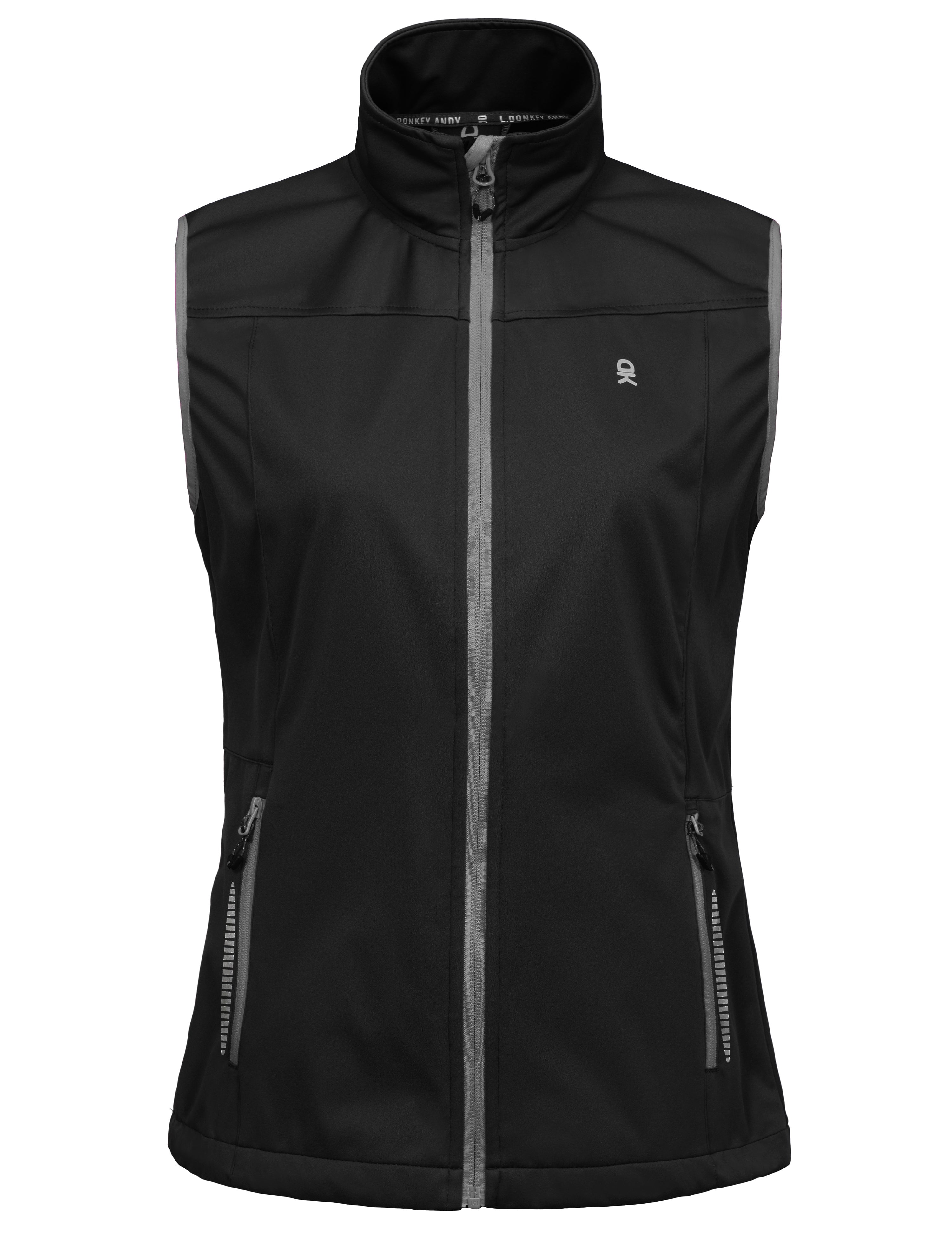 Little Donkey Andy Women's Lightweight Softshell Vest Windproof Sleeveless Jacket for Running Hiking Travel Reflective Black XL