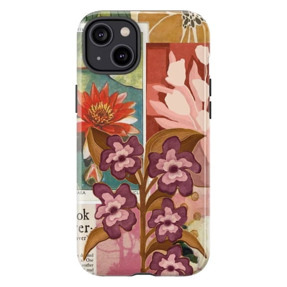 Vintage Floral Collage Phone Case, Aesthetic Purple & Red Flower Scrapbook Cover for iPhone 17 16 15 14 13 12 11 Pro Plus Mini