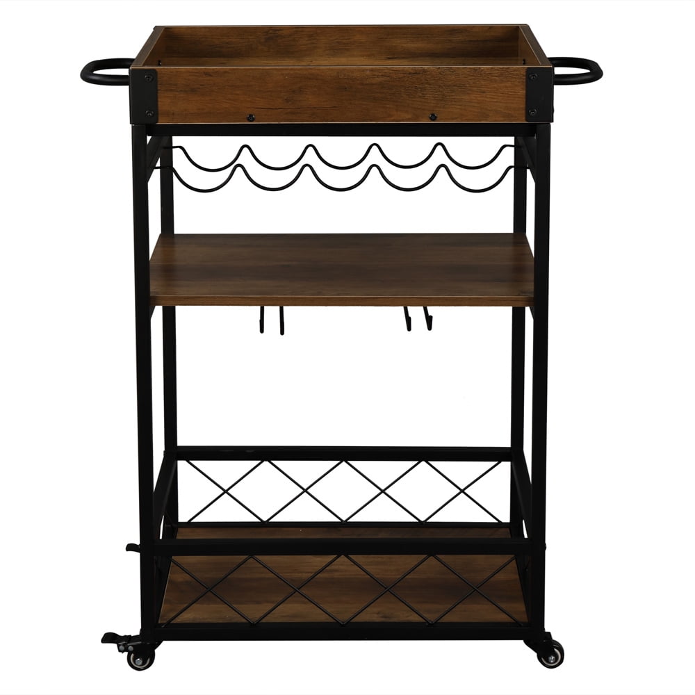 Kepooman Bar Serving Cart Rustic Mobile Kitchen Serving cart,Industrial Vintage Style Wood Metal Serving Trolley Kepooman Bar Serving Cart Rustic Mobile Kitchen Serving cart,Industrial Vintage Style Wood Metal Serving Trolley