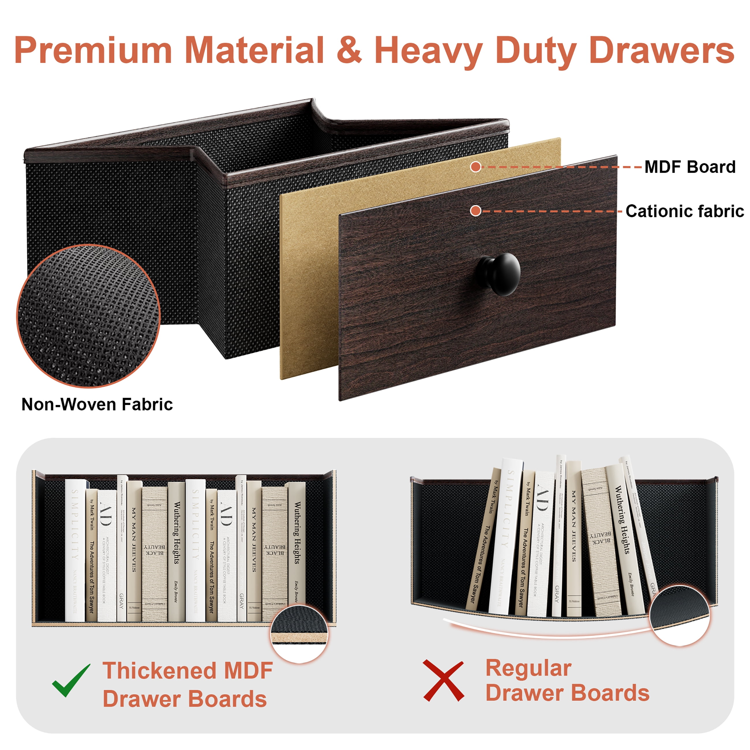 GUNAITO Led Dresser for Bedroom 6 Drawers Tall Fabric Closet Chests of Drawers,Brown